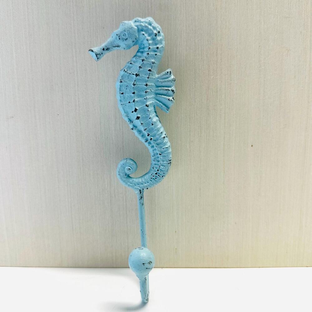 Vintage Blue Seahorse Wall Hook Ocean Theme Decor